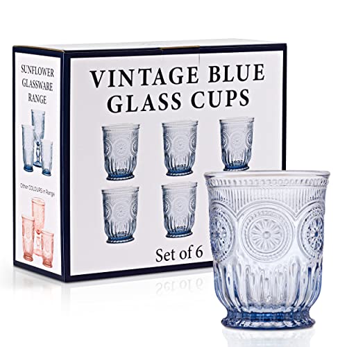Yungala Blue Glassware Set of 6 Small Dishwasher Safe Colored Glasses