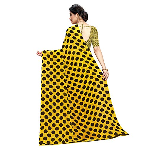 CRAFTSTRIBE Georgette Polka Dot Print Yellow Party Wear Sharee