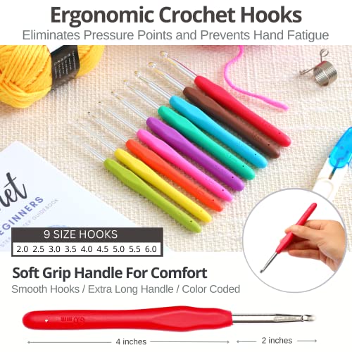 Crochet Kit for Beginners Adults and Kids - Make Amigurumi and Crocheting Kit Projects - Beginner Crochet Kit Includes 20 Colors Crochet Yarn, Crochet Hooks, Book, Crochet Bag etc, Crochet Starter Kit