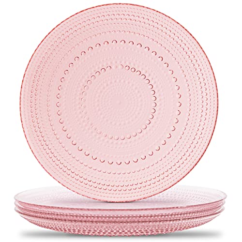 Yungala Pink Glass Plates set of 4 Hobnail Plates Vintage dinner plates