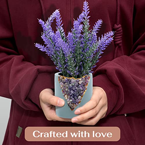 Viverie Artificial Fake Lavender Flower With Mini Geode Pot