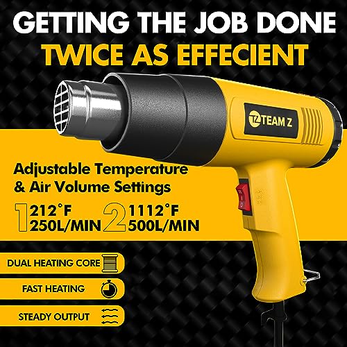 Team Z 1800w Heat Gun Kit 212 F to 1112 F Lcd Display Overload Protection 4 Nozzles