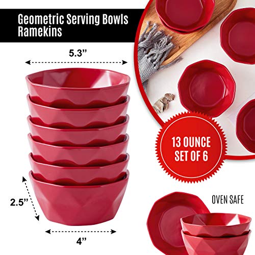 Bruntmor 13 Oz Geometric Ceramic Soup Bowl Set of 6, 13 Ounce Small Red Ceramic French Onion Soup Crocks For Kitchen, Side Dish, Cereal Or Christmas Dinner Table Decoration"