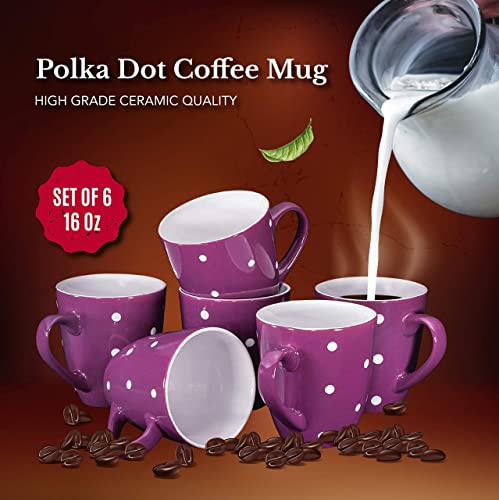 Bruntmor 16 Oz Polka Dot Coffee Mug Set 6 Pack Purple Birthday Gift