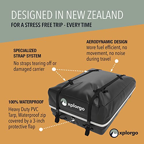 Xplorgo 100% Waterproof Car Top Carrier 15 cu ft Luggage