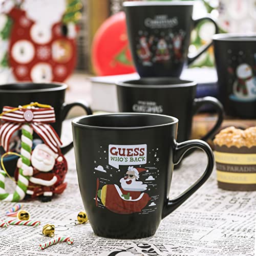 Bruntmor 16 Oz Christmas Mug Set 6 Black Themed Mugs Best Party Gift Black