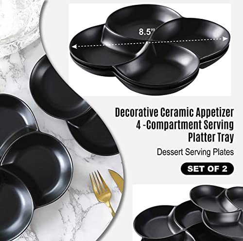 Bruntmor 85 Ceramic Stackable Serving Tray Set of 2 Appetizer Platters Black
