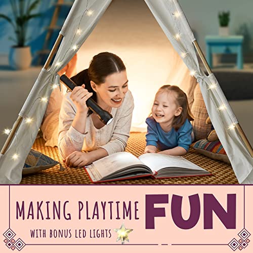 Orian Toys Teepee Tent for Kids: Child’s Indoor Outdoor Canvas Fairytale Tipi Playroom, LED Star Lights, Easy Assembly, 59 by 45 Inches, Ages 3+