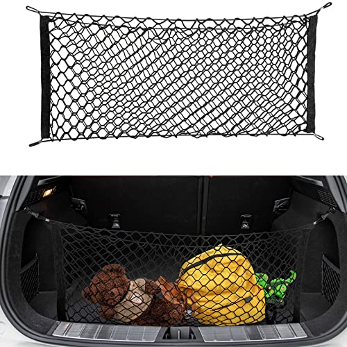 Kaskawise Car Cargo Rear Net 35.4*15.7inch Adjustable Elastic Storage Organizer Net Nylon Mesh Double-Layer Fit