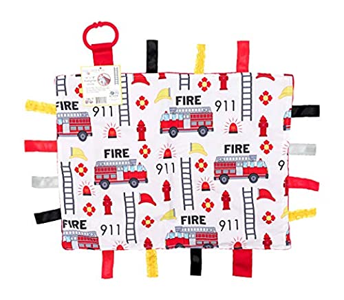 The Learning Lovey Fire Fighter Themed Blanket 14x18 Inch Closed Ribbon Fabric