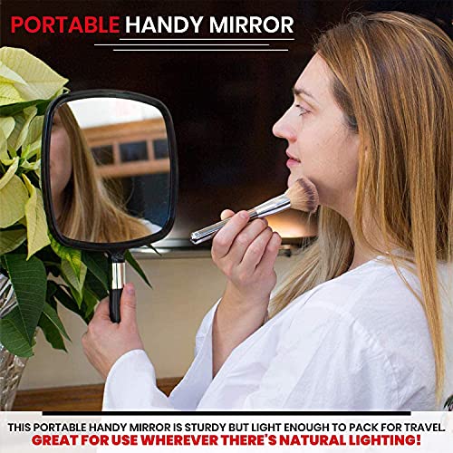 Mirrorvana Large Hand Mirror with Comfy Handle for Men and Women Portable Handheld Barber Mirror 9" x 13" (Black)