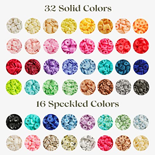 9600 PCS Polymer Clay Beads Kit 48 Rainbow Colors Speckled Heishi