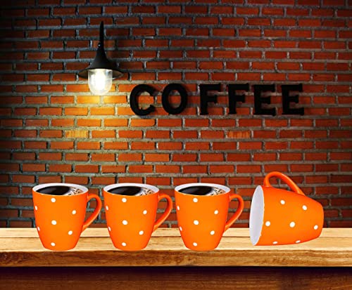 Bruntmor 16 Oz Polka Dot Coffee Mug Set of 6 Large Mugcup in Orange Design