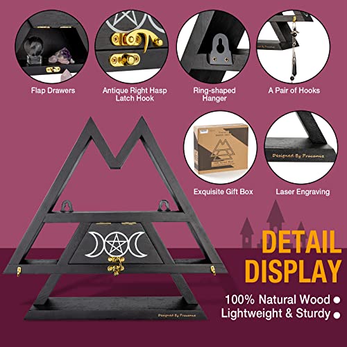 Pracaniz Crystal Shelf with Flap Drawer&Hooks for Wall&Desktop Black
