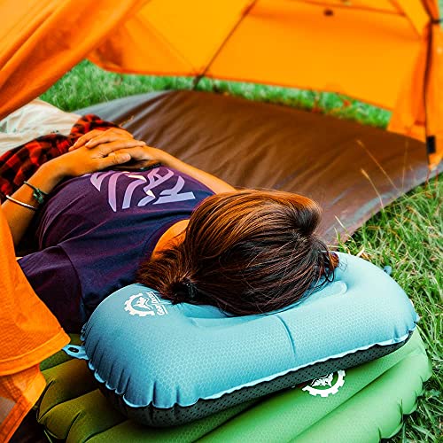 Gear Doctors Anti-Slip Ultralight Inflatable Camping Pillow -Ergonomic Design for Maximum Neck and Back Support - Compact and Comfortable Perfect for Camping Hiking (Teal Camping Pillow)
