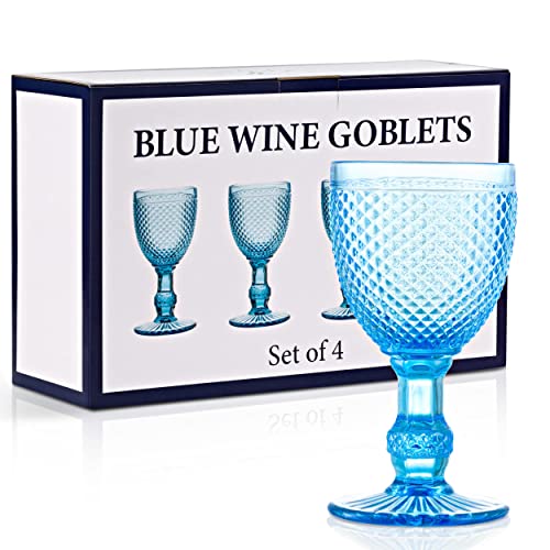 Yungala Blue Wine Glasses set of 4 blue goblets bright aqua wine glasses