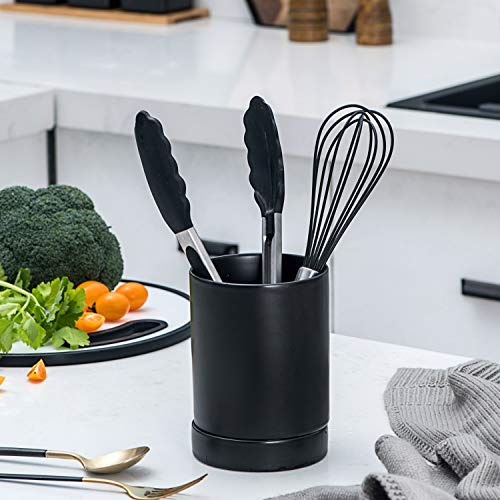 Bruntmor Kitchen Utensil Holder for Countertop 5.6″ Ceramic Utensil Crock Black
