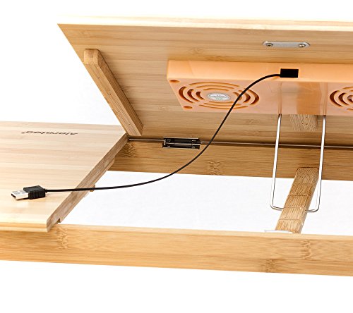 Aleratec Natural Bamboo Tablet Laptop Up to 15" Cooling Stand with Fan Table Desk