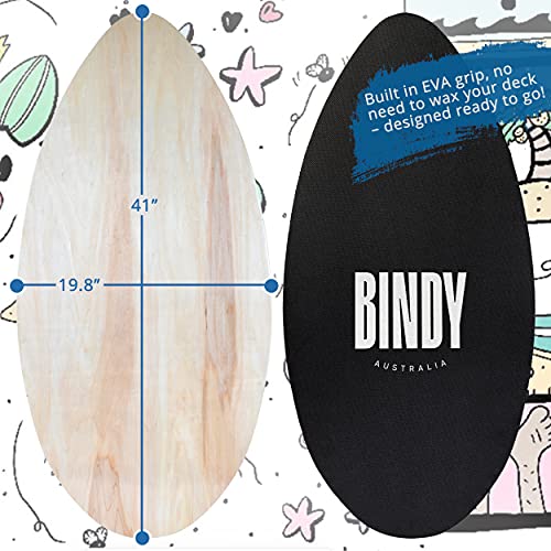 BINDY Australia Skimboard for Beach Kids with Storage Travel Bag - 41” Beginner to Intermediate Wooden Skim Board - Kids Beach Skim Boards - Durable, Lightweight Wood Body Board with EVA Grip Pad
