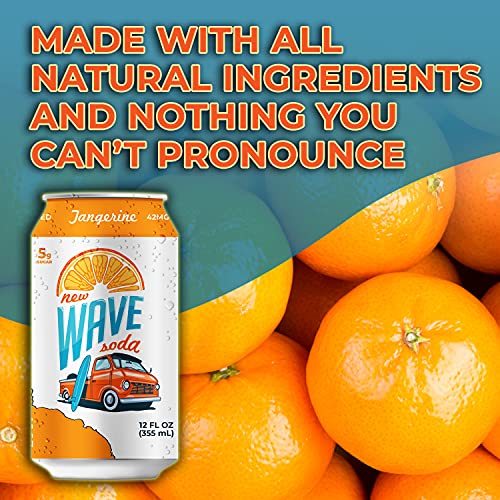 New Wave Natural Sparkling Soda Water Sweetened with Real Fruit Juice, Vegan, Healthy Caffeinated Tonic Water, Gluten Free Soft Drink, Low Calorie, No Added Sugar, 12 Pack, 12 oz Cans (Tangerine)