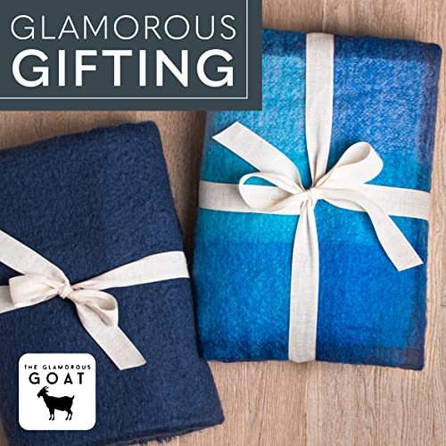 Mohair Wool Throw Blanket - 55% Mohair 34% Wool, Ultra Soft and Fluffy, Warm and Cosy Ethically-sourced Mohair and Wool Throw. 71” x 51”. Hemp Carrier Bag Included (Roy's Blue)