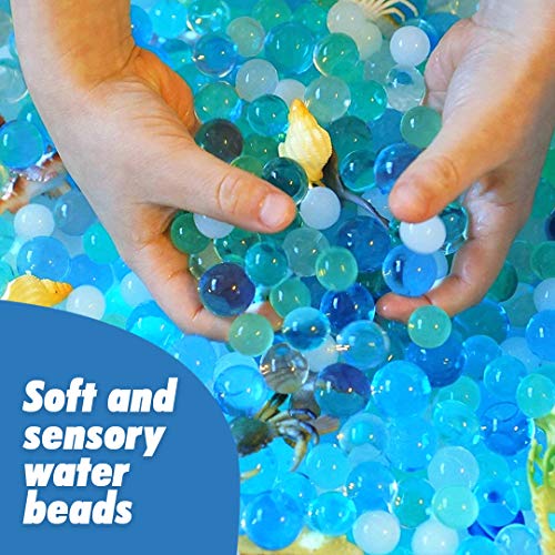 Water Beads Play Set - Sensory Bin Toys for Kids with 16 oz of Water Beads, Sea Animals, Water Beads Tools and Lid - 20 Pieces Ocean Toy Figures with Container Storage for 3, 4, 5 Year Old Toddlers