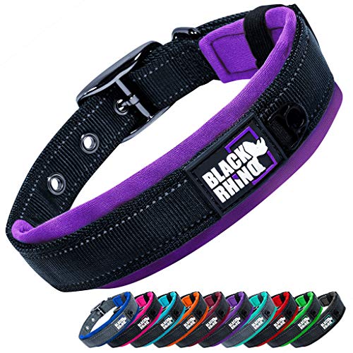 Black Rhino - The Comfort Collar Ultra Soft Neoprene Padded Dog Collar for All Breeds - Heavy Duty Adjustable Reflective Weatherproof (Large, Purple/Bl)