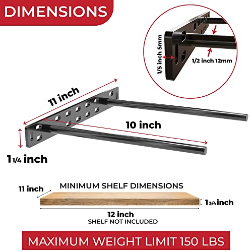 Set of 2 Floating Shelf Brackets 11 Inch Location Baseplate 10 Inch Rods