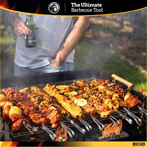 BBQ Grilling Kabob Skewers - 17” Stainless Steel - Long Reusable Flat Metal - Barbecue Shish Kebab Sticks – Set of 10 w/ Handy Storage Bag