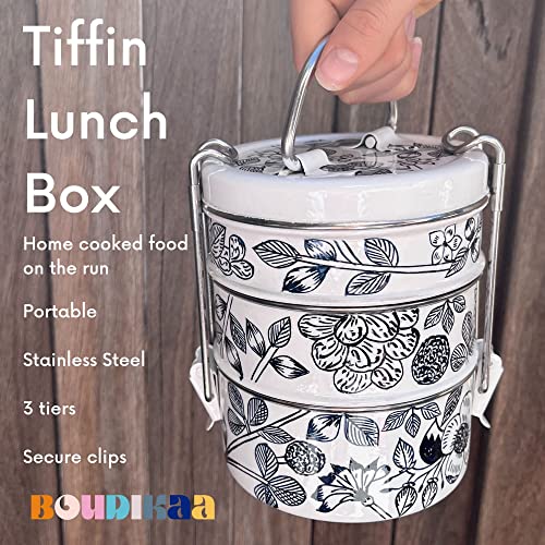 Tiffin Lunch Box Large 6 Cup 3 Tier Stainless Steel Tiffin
