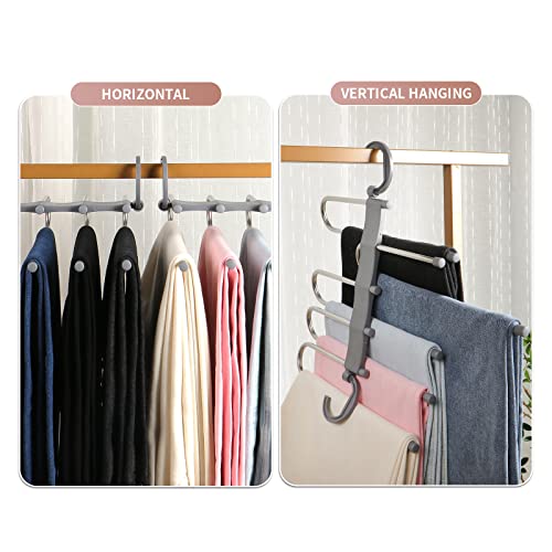 Hong Feng Pants Hangers Space Saving 2 Pack Multiple Layers Multifunctional Pants Rack Non-Slip Clothes Organizer for Trousers Scarves Slack (Grey)