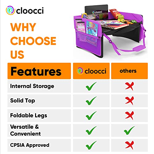 Cloocci Kids Travel Tray Car Seat Tray Table 17.5x12x7.5 Inch Bright Purple