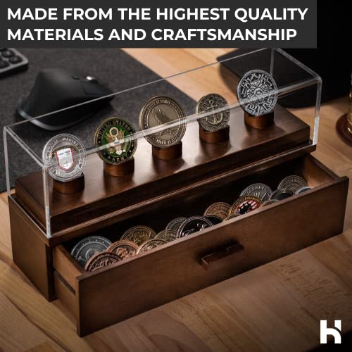 Holme & Hadfield Coin Display Case Wooden Holder for Challenge Coins Unique