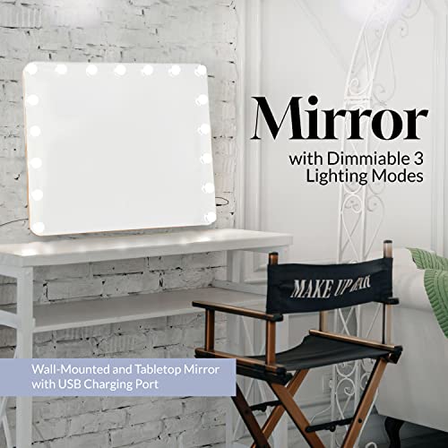 LED Hollywood Vanity Mirror with Lights Desk - Hollywood Vanity Mirror with Lights for Makeup, Desk, Wall - 3-Mode Lighted Vanity Mirror, USB Charging
