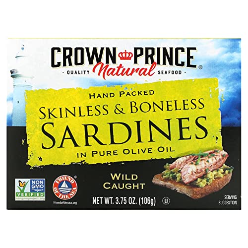 Crown Prince Skinless and Boneless Sardines In Pure Olive Oil - Case of 12 - 3.75 oz.