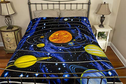 Dawhud Direct Solar System Fleece Blanket for Bed 75" x 90" Queen Size Space Fleece Throw Blanket for Boys, Men, Unisex and Kids Super Soft Plush Planetary Blanket Throw Fleece Blanket