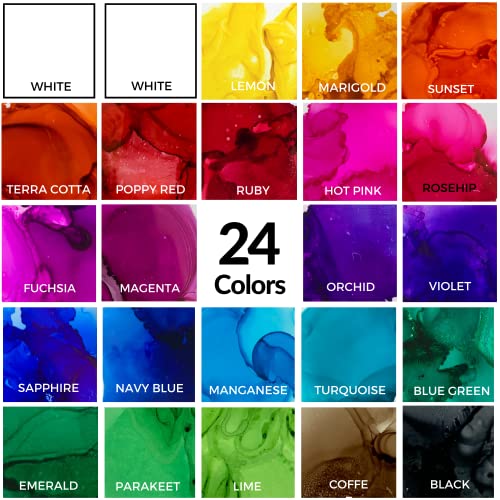 Alcohol Inks 24 Highly Saturated Alcohol Inks Fast-Drying Resin Metal etc