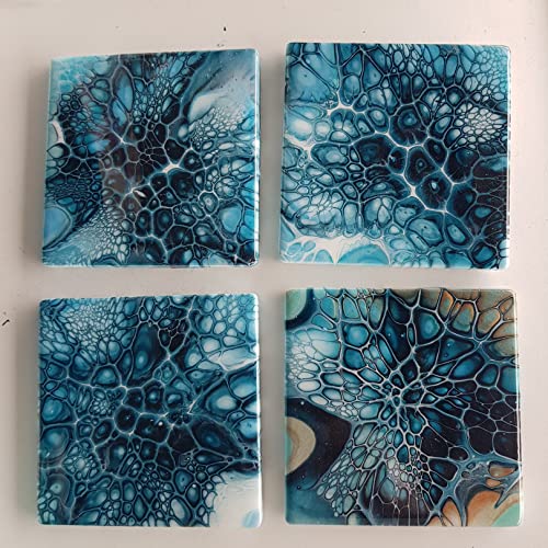 Ceramic Coaster Sets - 12 Square 4 INCH MATT Absorbent Coasters - Cork Backing & 2 Metal Stands - for Acrylic Pouring