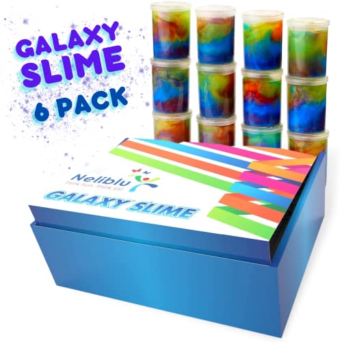 Neliblu 6 Pack Galaxy Slime Stress Relief Toys for Goodie Bag Stuffers