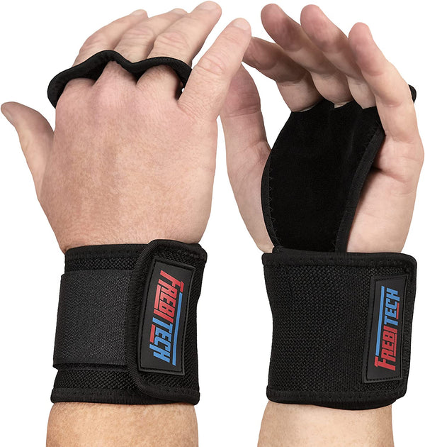 Frebitech Cross fit Grips,3 Hole Leather Hand Grips, Wrist Wraps