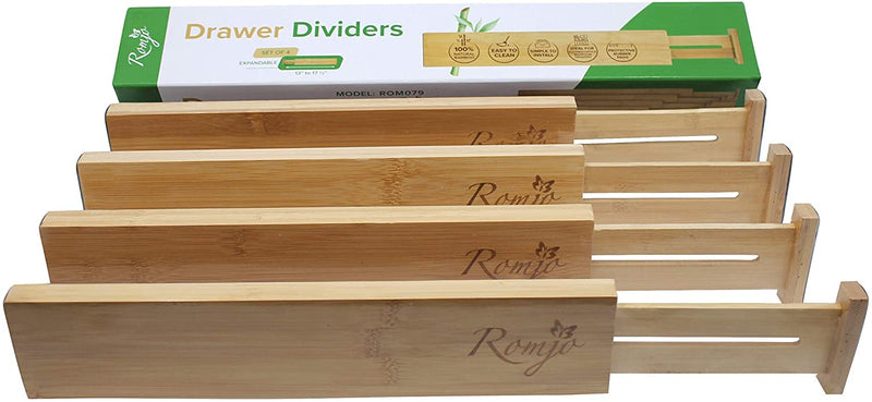 Adjustable Bamboo Kitchen Drawer Dividers Organizer 13.25 to 17.5"
