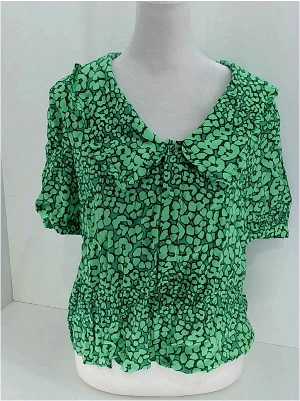 Whistles Womens LEOPARD PETAL COLLAR TOP Button End Color Green Size X-Small