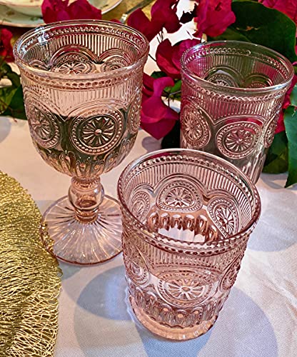 Tall Pink Glassware Set of 6 Vintage Drinking Glasses Matching Pink Wine