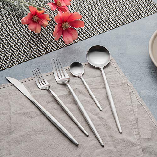 Matte Silver Utensils Set Modern Cutlery 10-piece KiiZYs Stainless Steel Flatware Forks Spoons Knives Silverware Set (Silver, Sets Service for 2)