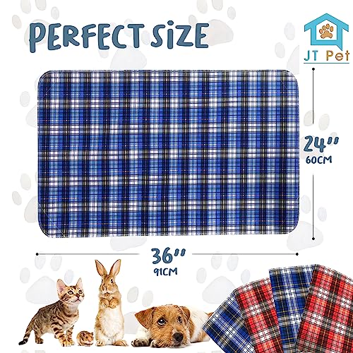 JT Pet Guinea Pig Cage Liner - Pack of 4 Washable Pee Pads for Dogs, Smooth Fleece Guinea Pig Bedding for Cage & Crates, Reusable & Waterproof Puppy Pee Pads - 36x24 Inches, Plaid