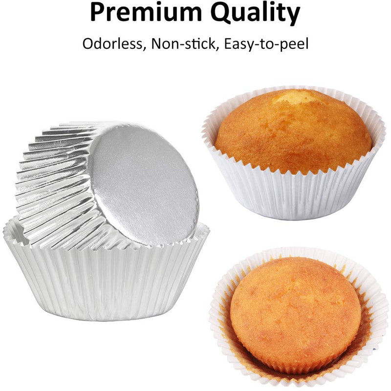 Caperci Silver Foil Baking Cups 150 Pack Premium Greaseproof Muffin Liners