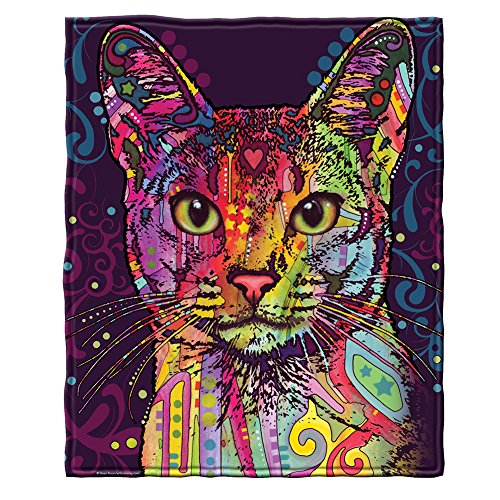 Dawhud Direct Colorful Cat Fleece Blanket for Bed 75" x 90" Dean Russo Confident Cat