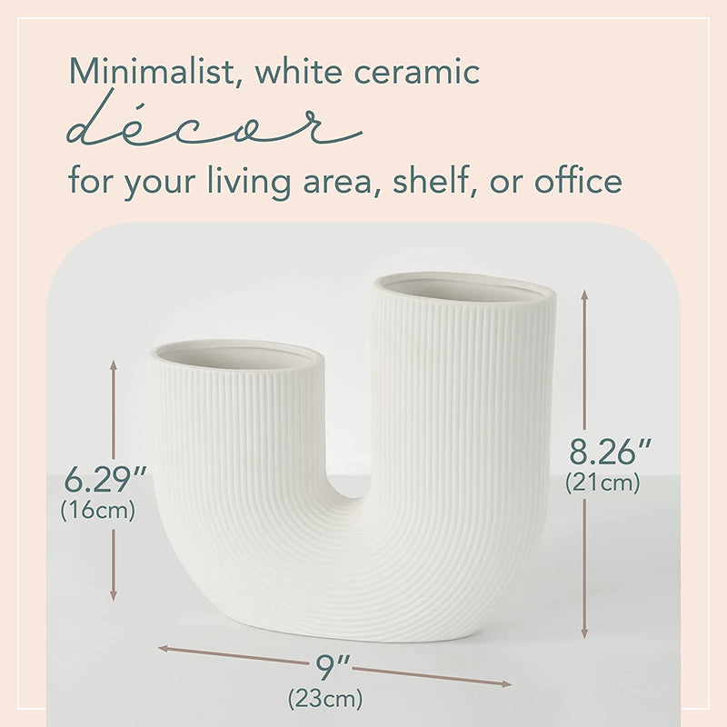 Bowerist White Ceramic Vase U Shaped White