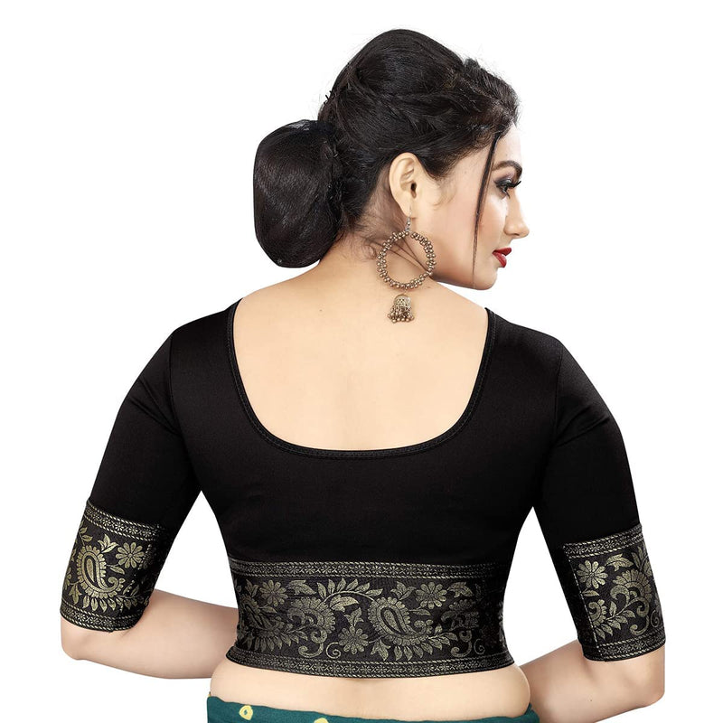 Ethnic Asia Elbow Sleeve Simple Ready to Wear Indian Top Saree Blouse Black