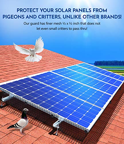 flybold Solar Panel Bird Guard for Roof Panels - PVC Coated Wire Mesh Critter Guard - 6in X 100ft Galvanized Steel Roll Kit - Solar Panel Snow Guards with 80 Fastener Wire Mesh Clips